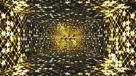 Hallway with lights with golden twinkling shapes