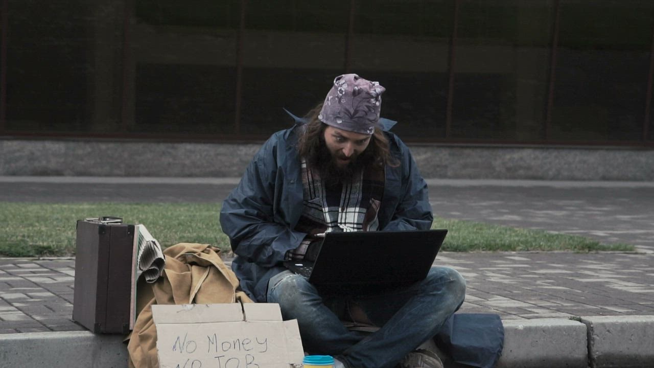 Rich man buys homeless man. Homeless man.