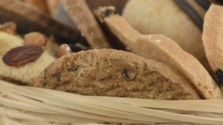 Healthy cookies in a basket, close up.