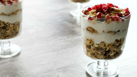 Healthy diet breakfast idea with granola yogurt.