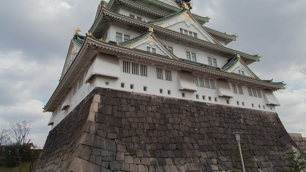 Historic Japanese Palace In Osaka Free Stock Video Mixkit