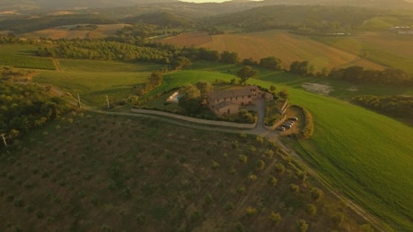 House in the countryside seen from the air.