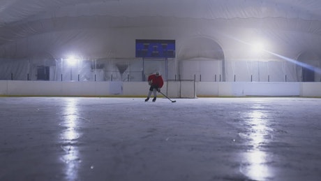Ice hockey player training.