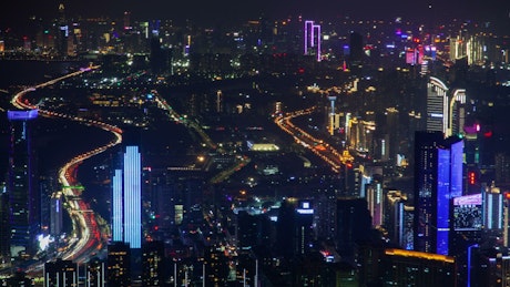 Illuminated buildings in Shenzen at night