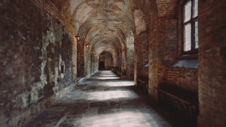 Inside an old building in England.