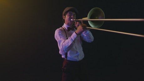 Inspired musician playing the trumpet