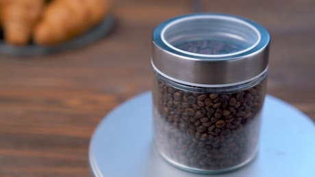 Jar with coffee beans.