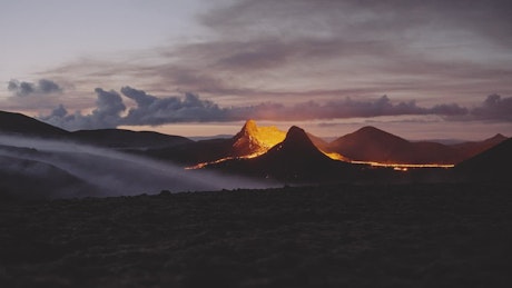 Landscape of a calmed volcano after eruption.