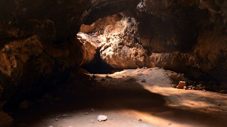 Light rays inside of a cave.