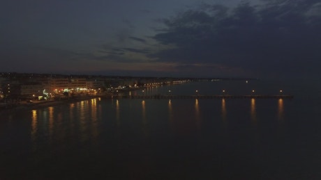 Lights across a pier at night