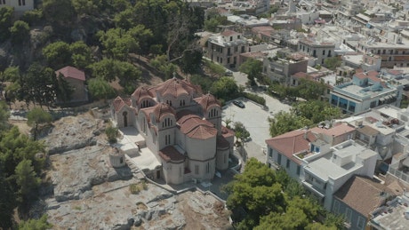 Little church in Athens, aerial shot.
