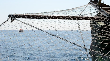 Looking through boat nets at the coast