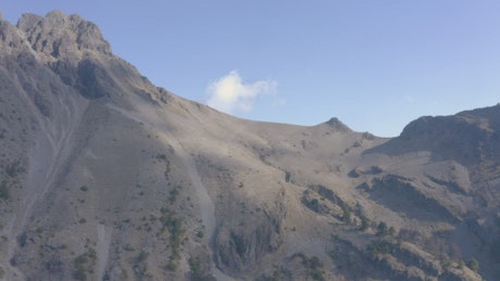 Low view of the top of a mountain.