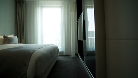 Luxury hotel room panning shot