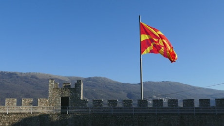 Macedonian flag waving at the fortress.