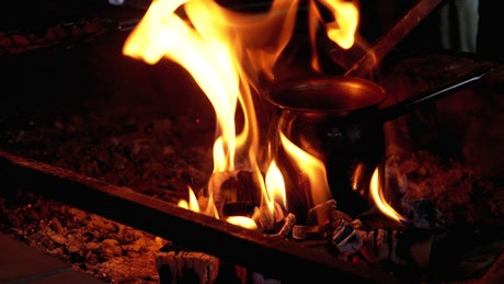 Making Turkish coffee in the bonfire.