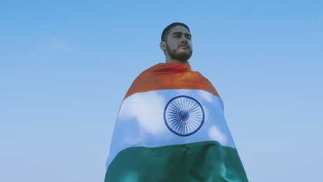 Man covered with flag of India