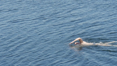 Man swimming in the lake.