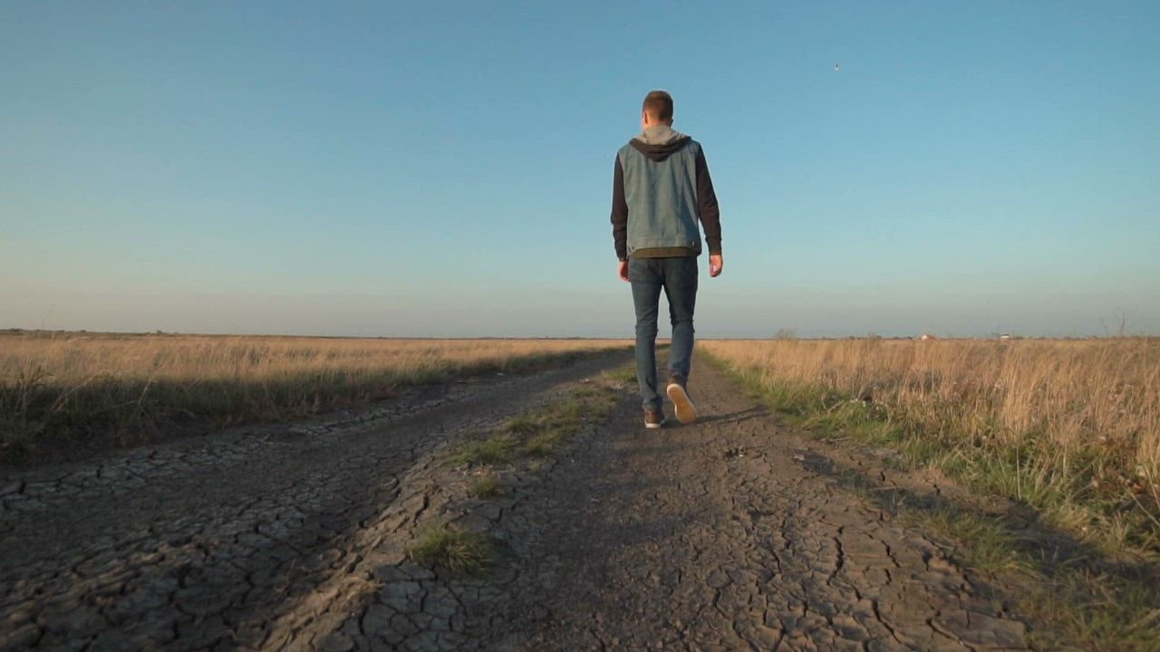 Man walking on a rural road - Free Stock Video