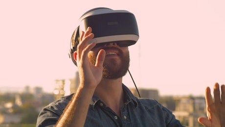 Man wearing virtual reality glasses.