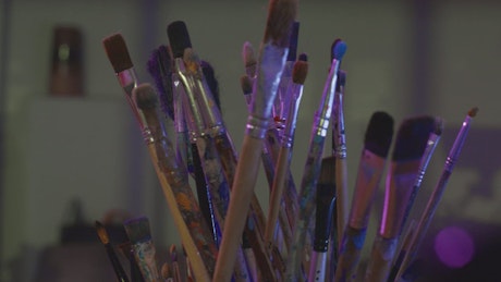 Many brushes of an artist