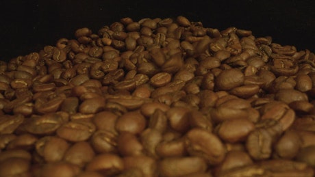Many coffee beans on a black background