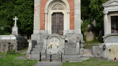 Mausoleum in the middle of a cemetery