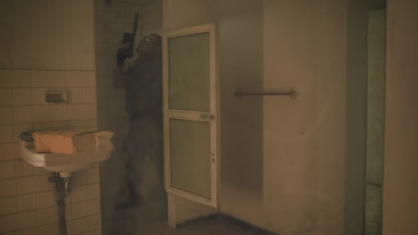 Mercenary in an abandoned building.