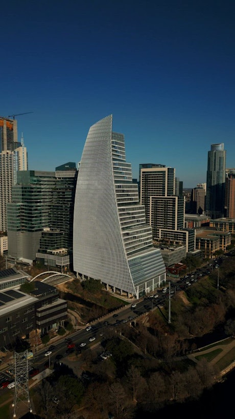 Modern skyscraper in a city in an aerial view.