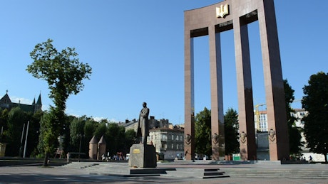 Monument and statue in Lviv.