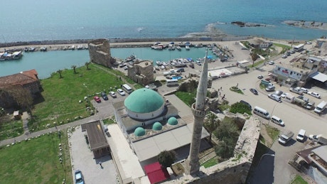 Mosque and marina in the seashore.