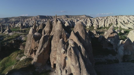 Mountain range of rock formations, aerial view.