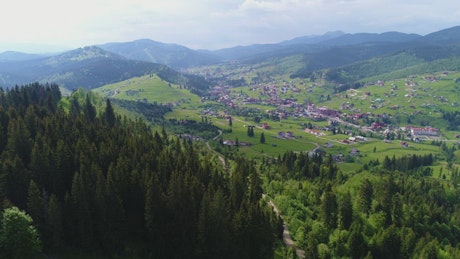 Mountain village seen from afar, aerial
