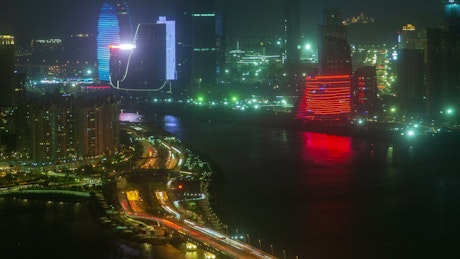 Movement in the city of Zhuhai in a shot from above.