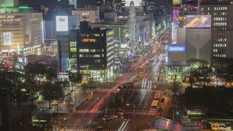 Nagoya main avenue at night from above.