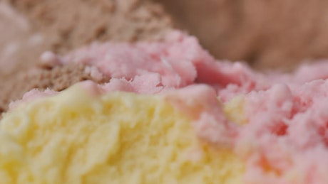 Neapolitan flavor ice cream in detail.