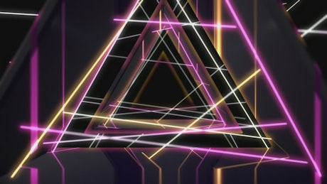 Neon tunnel in triangular shapes, 3D.