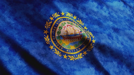 New Hampshire flag waving, close up.
