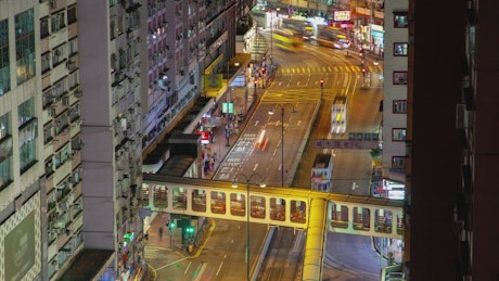 Night activity on an avenue in the city of Honk Kong.