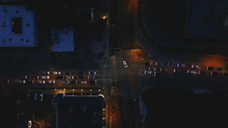 Night city traffic seen from above
