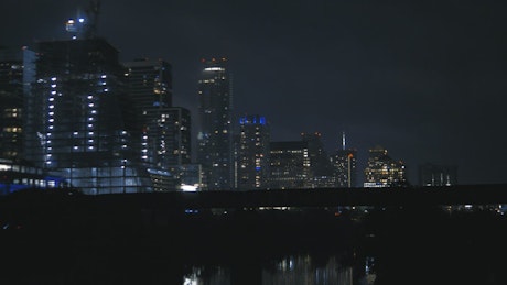 Night panorama of a big city with illuminated skyscrapers