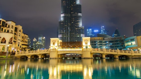 Night view of Burj Kalifa and the city of Dubai.