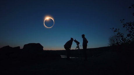 Observing an eclipse with a telescope at night
