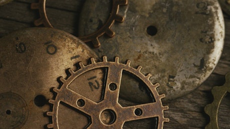 Old clock gears rotating