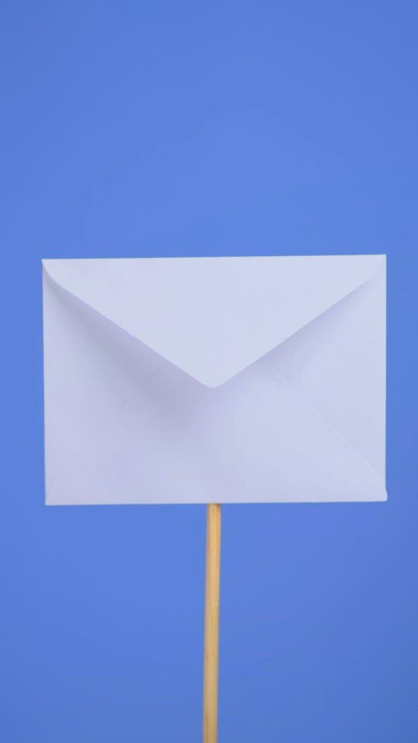 Opening a white envelope on a blue background.