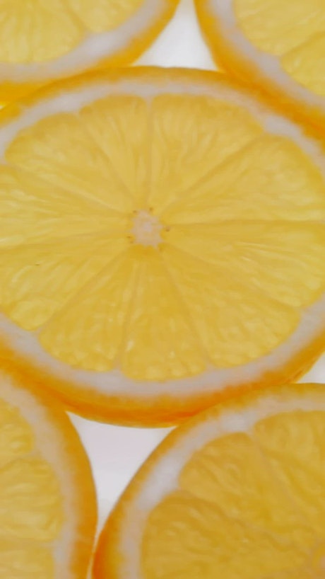 Orange slices over a white backdrop.