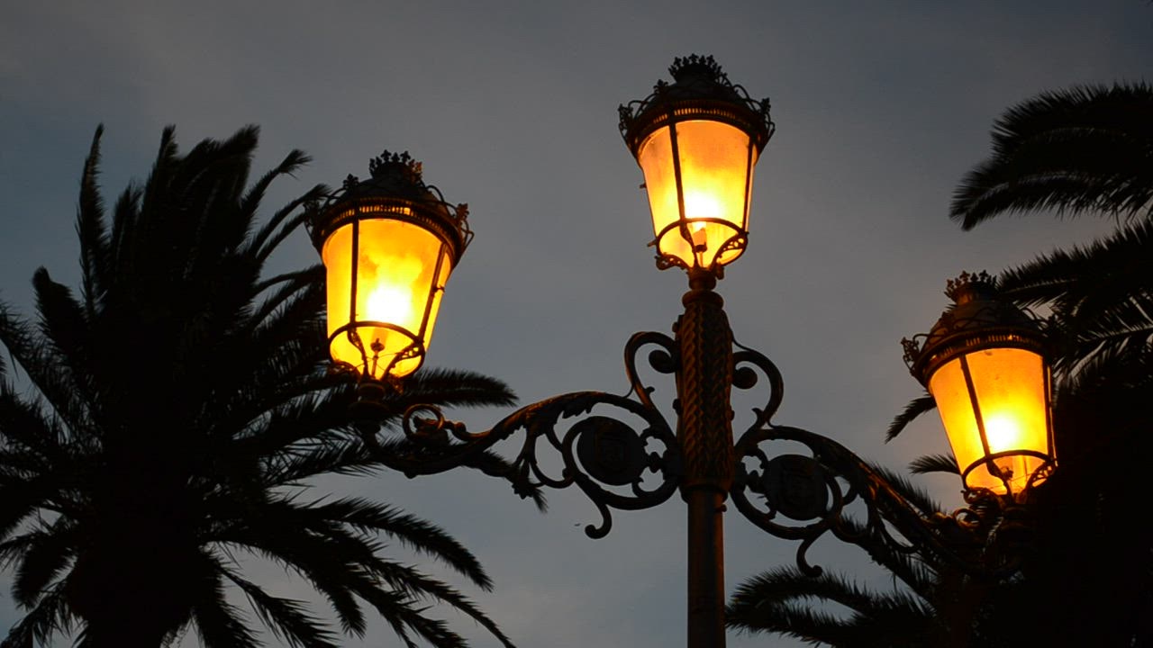 Orange Street Lamps At Night - Free Stock Video