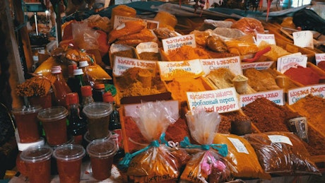 Oriental spices and seasonings in the market.