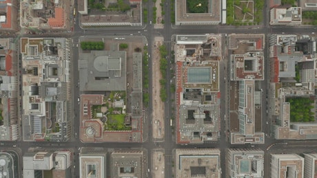 Overhead aerial view of a city in quarantine