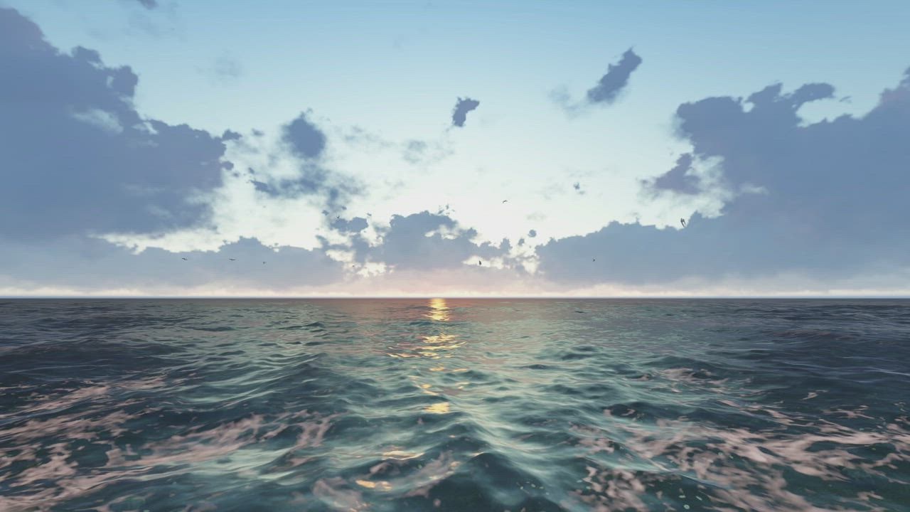 Pacific ocean background in 3D with birds in a sunset - Free Stock ...